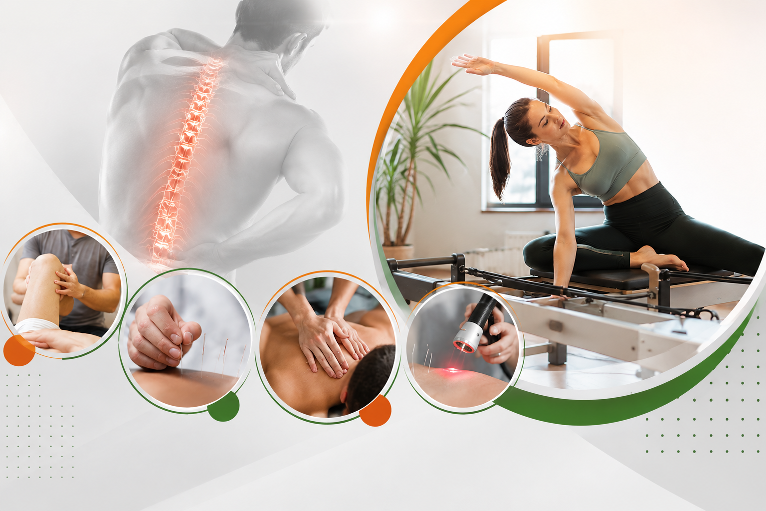Composi&ccedil;&atilde;o com fisioterapia, Pilates, acupuntura e terapias para recupera&ccedil;&atilde;o corporal